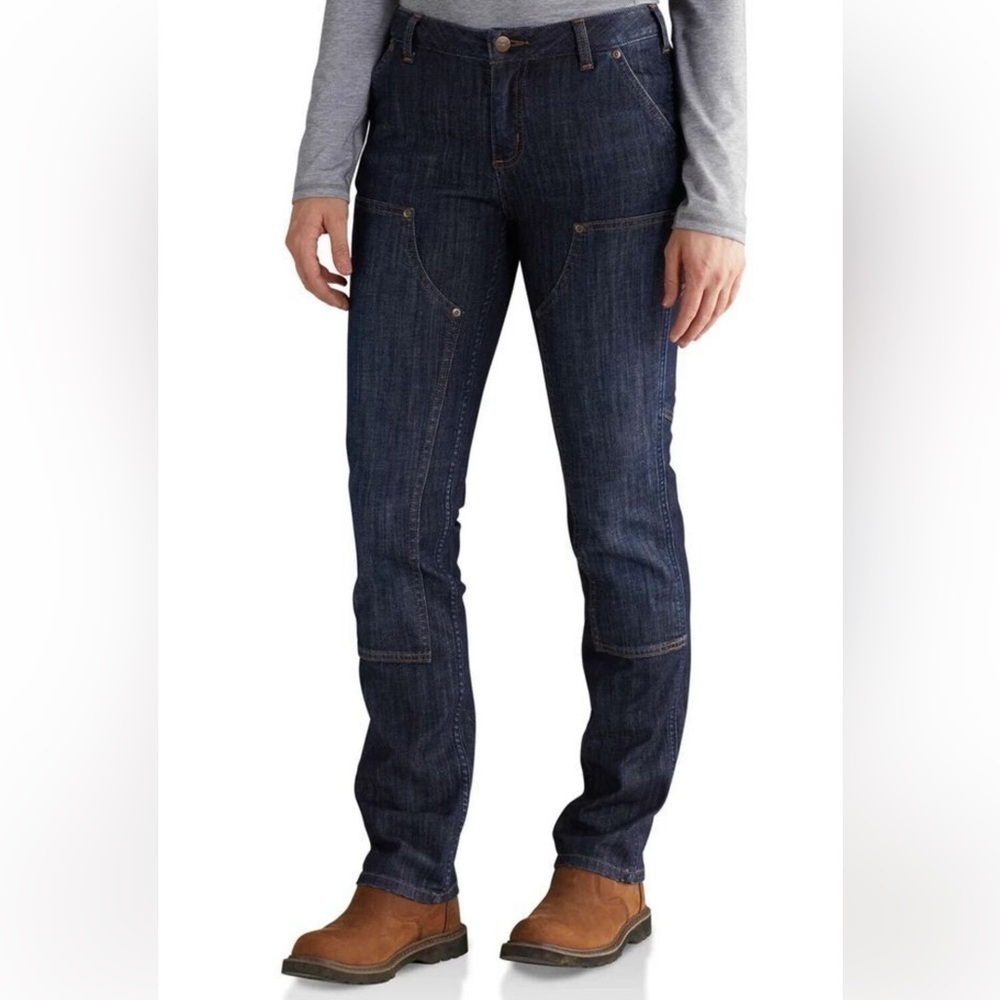 Carhartt size 12 regular slim fit carpenter jeans. Great details! EUC